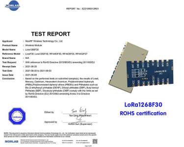 NiceRF LoRa module LoRa1268F30 passed RoHS certification