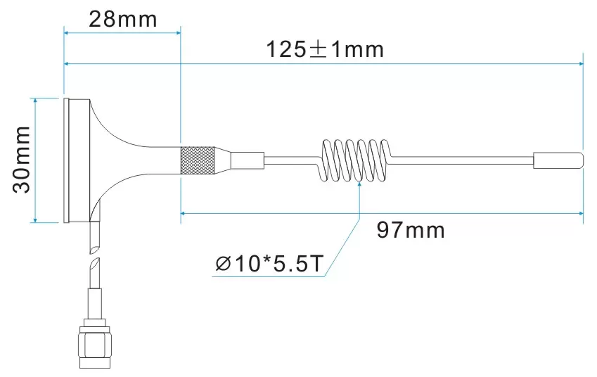 Dimensions of 433MHz High Gain Small Sucker Antenna SW433-XPXM