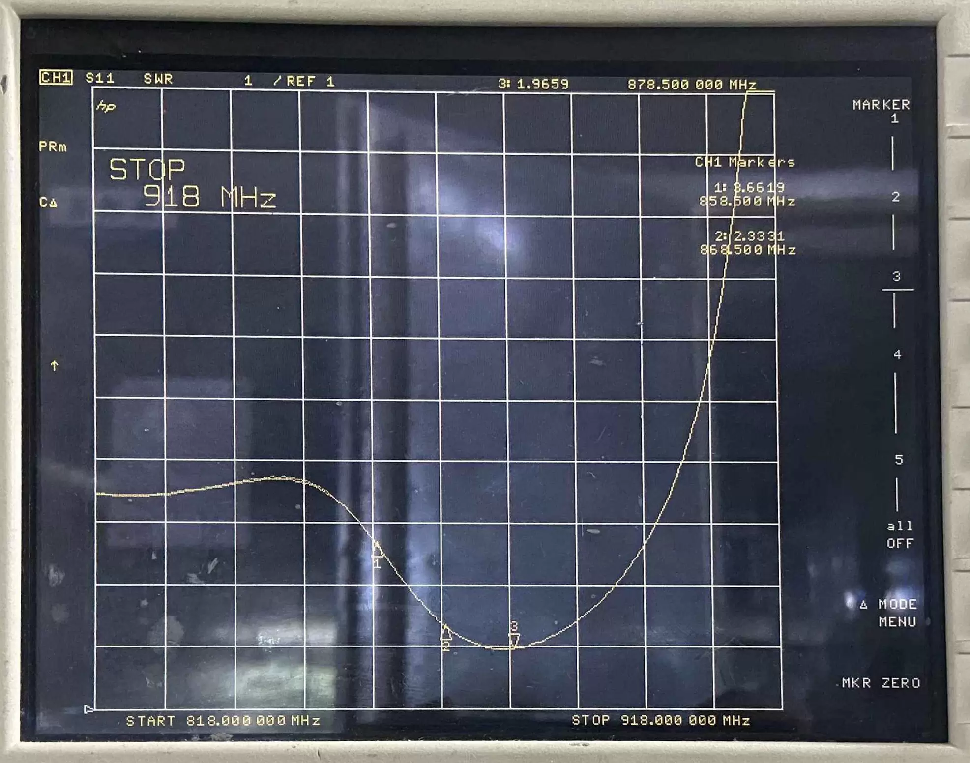 VSWR of 915MHz Copper Spring Antenna SW915-TH06