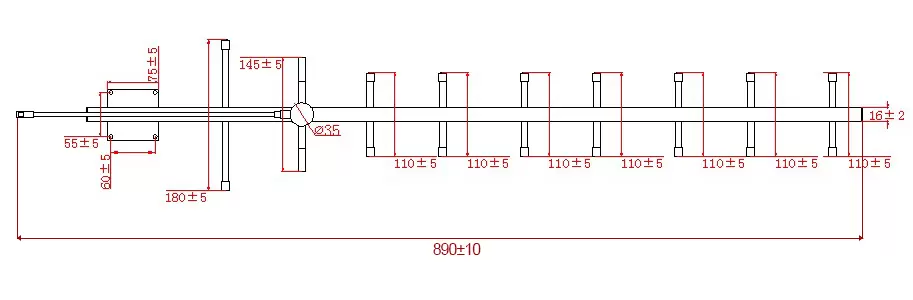 Sizes of Yagi antenna SW915-BM-11DB