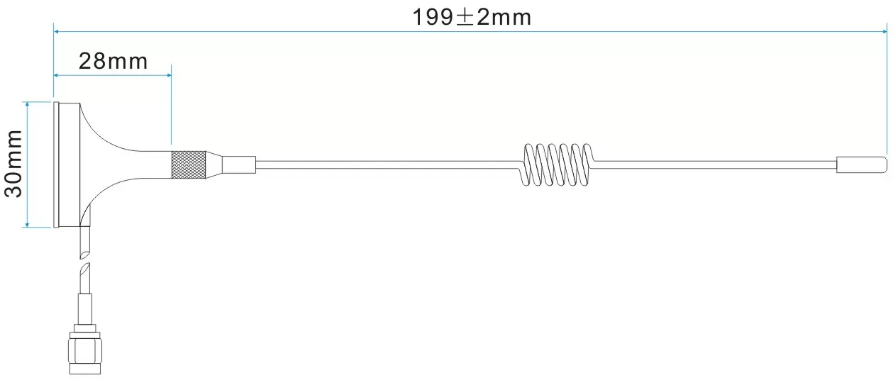 Dimensions of 315MHz High Gain Small Sucker Antenna SW315-XP1M