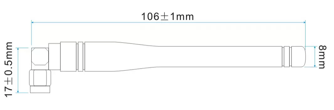  Dimensions of Elbow Rod Antenna SW433-WT100