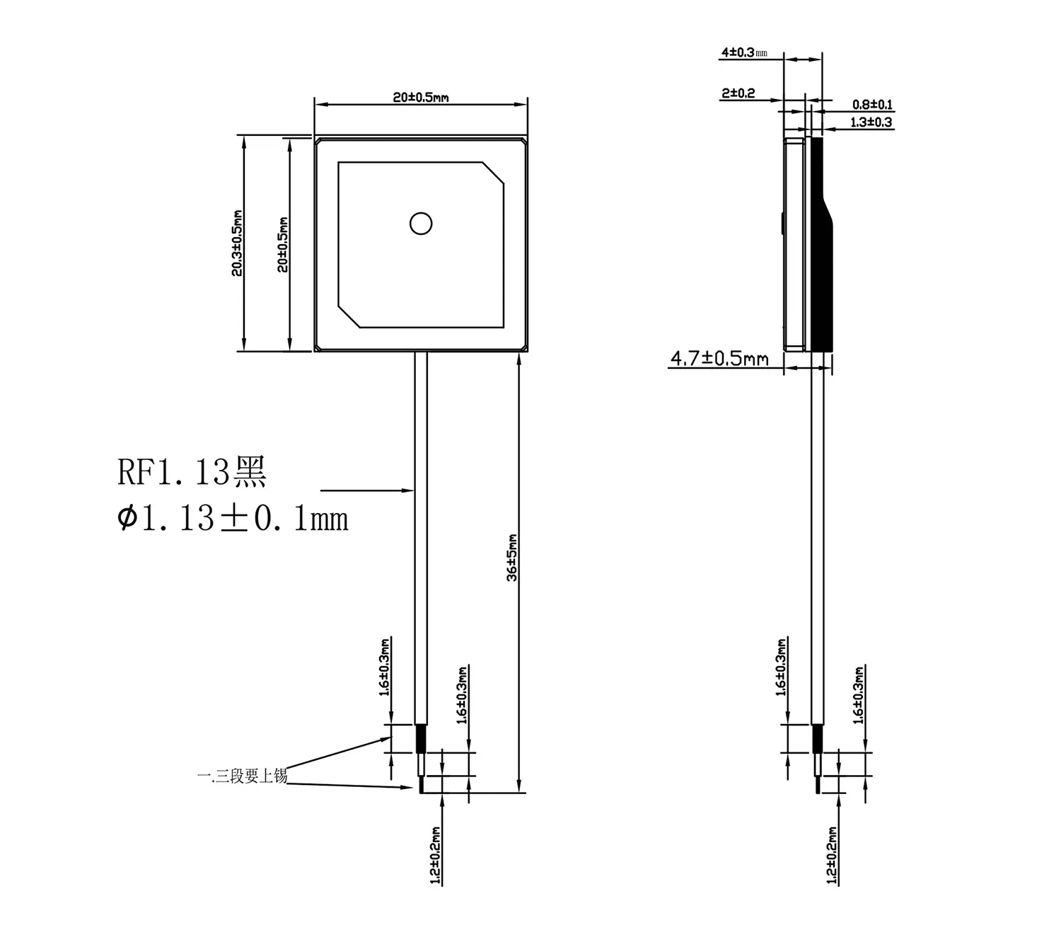 Mechanical Dimensions of High gain GPS passive antenna AGPS20P-36C