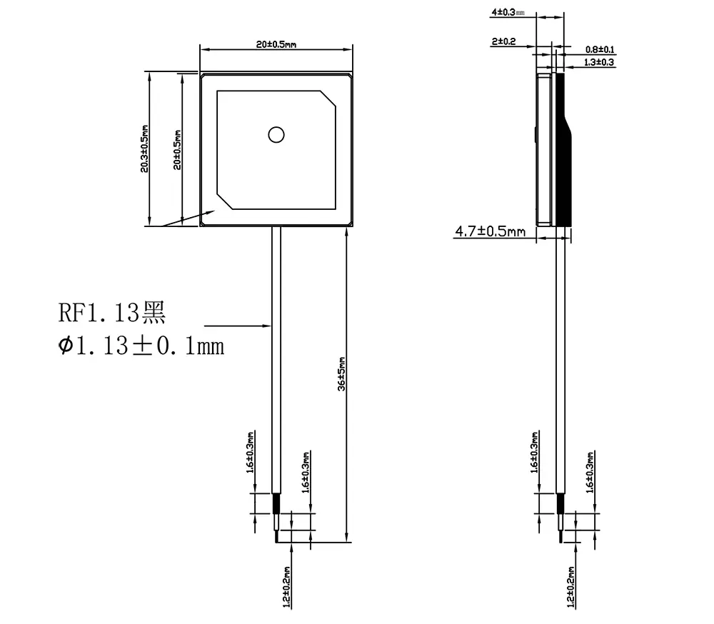 Mechanical Dimensions of GPS active antenna AGPS20A-36C