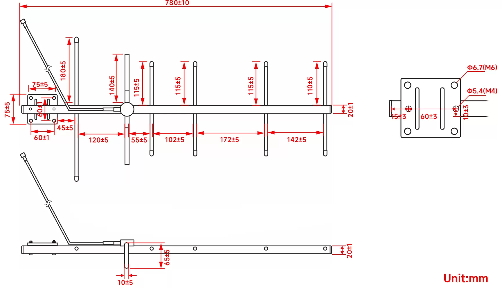  Dimensions of 433MHz High-Gain Directional Yagi Antenna SW433-BM-02