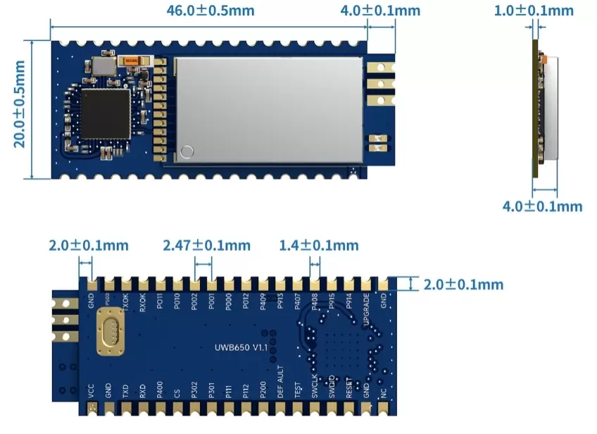 Mechanical Dimensions of UWB650 Module