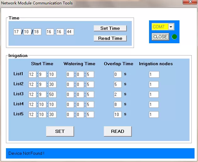PC control software interface for wireless irrigation system