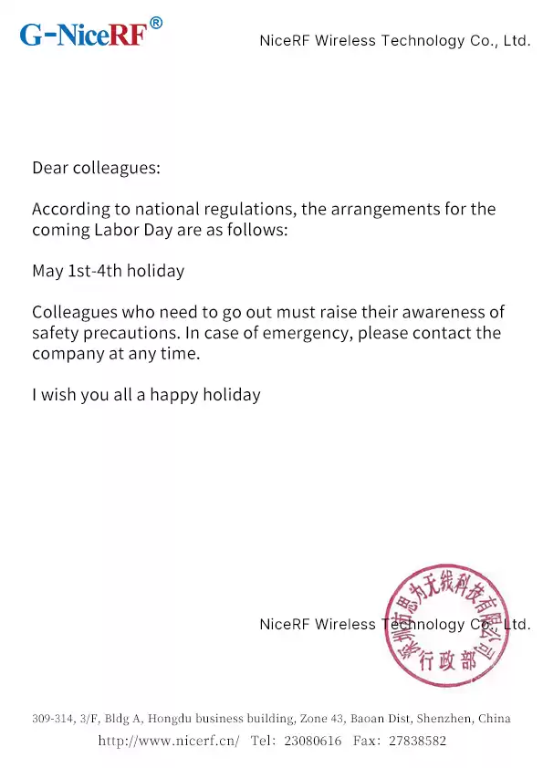Labor Day Holiday Notice By NiceRF