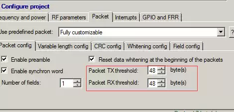 Set configuration TX_FIFO_ALMOST_EMPTY and RX_FIFO_ALMOST_FULL thresholds