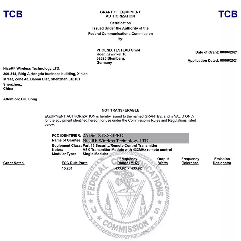 ASK module STX883PRO have passed FCC certification
