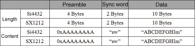 Table 6: Test Packet Format