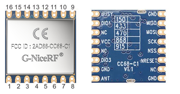 LLCC68 LoRa Module -868/915-FCC /CE Certified-LoRa CC68-C1 | G-NiceRF