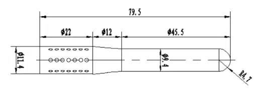 Mechanical dimensions of straight rod antenna SW-UHF80 for 400 - 470MHz.