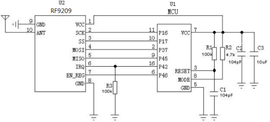Application circuit of high-sensitivity 2.4GHz RF wireless module RF9209