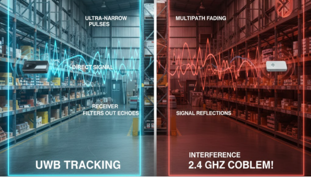 UWB's superior anti-interference in warehouses.