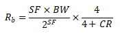 Complete LoRa Bit Rate (Rb) formula calculating throughput based on Spreading Factor, Bandwidth, and Coding Rate