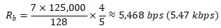 Calculation example: LoRa data rate is 5.47 kbps with 125 kHz bandwidth