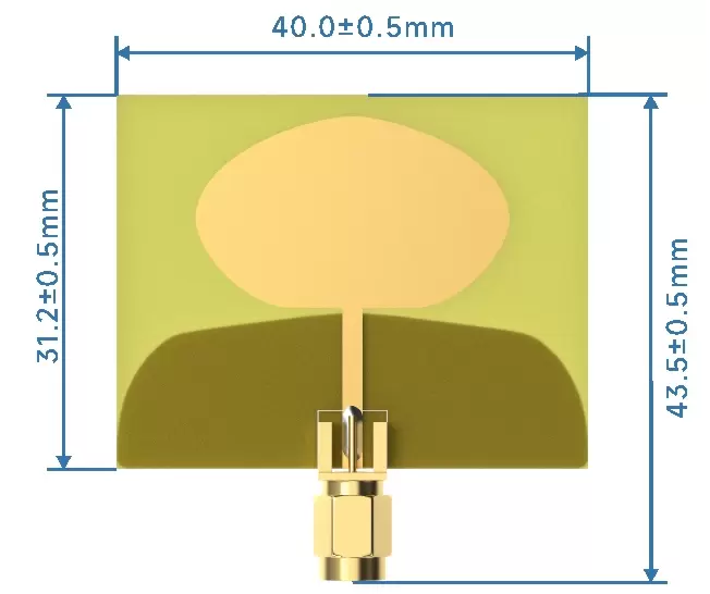 Mechanical dimensions of UWB omnidirectional PCB antenna UWB - PCB - X
