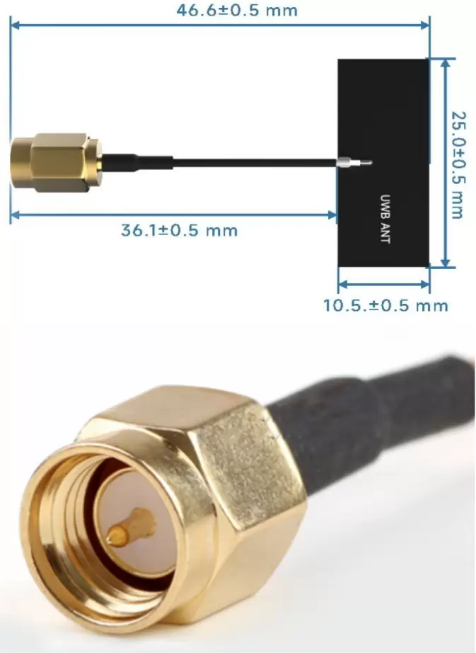 Mechanical dimensions of UWB low - cost ultra - wideband embedded antenna UWB - FPC - IP1