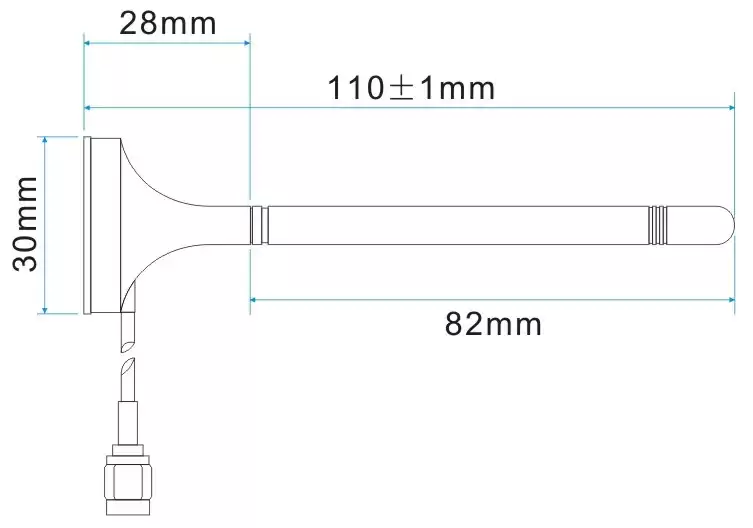 Mechanical dimensions of 433MHz small sucker antenna SW433-ZXPXM