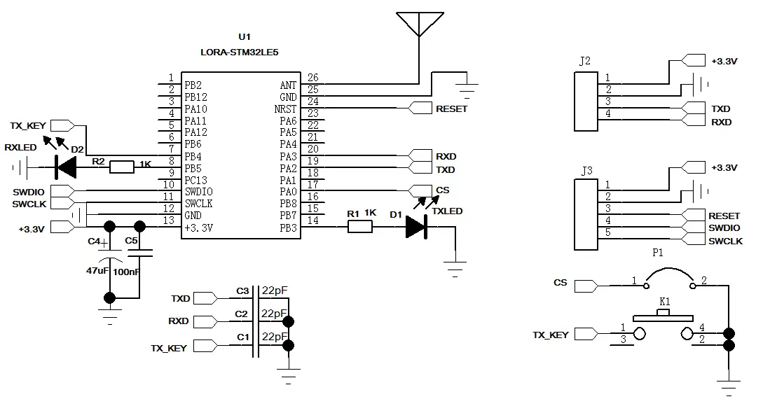 Application circuit of SOC module LoRa-STM32WLE5