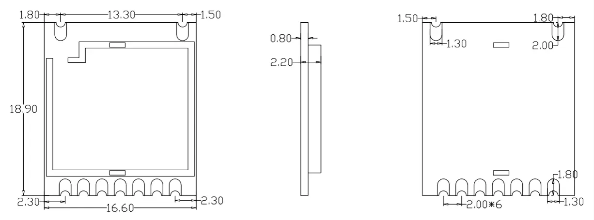 Mechanical Dimensions of RF Transceiver Module RF51422