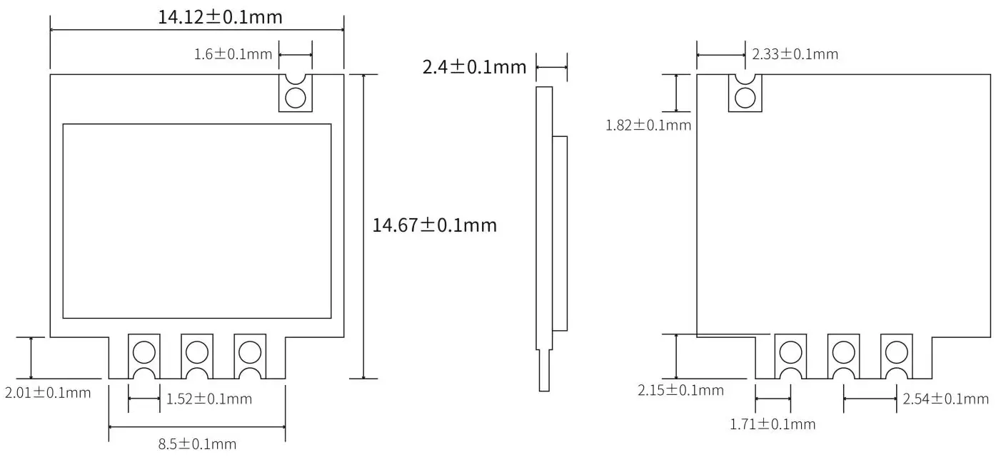 Mechanical dimensions of wireless superheterodyne receiver module SRX883Pro.
