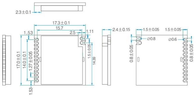 Mechanical dimensions of 868MHz RF Module RF4463PRO Mechanical dimensions of 868MHz RF Module RF4463PRO