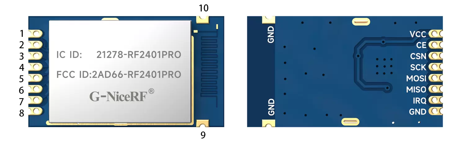 Pin Definition of 2.4GHz RF Module RF2401Pro 