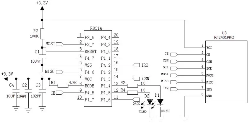 Application Circuit of 2.4GHz RF Module RF2401Pro