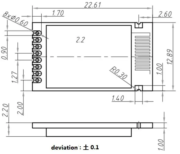 Mechanical Dimensions of 2.4GHz RF Module RF2401Pro