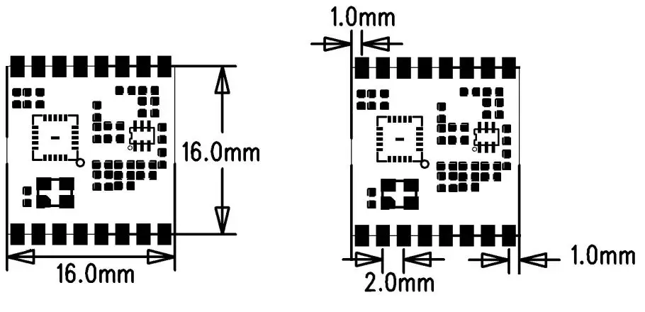 Mechanical dimensions of Si4432 Low-Cost Transceiver Module RF4432X1