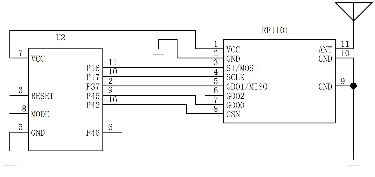 Application Circuit of 20mW RF Transceiver Module RF1101