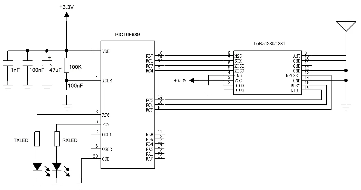 Application circuit of wireless 2.4GHz LoRa modules LoRa1280 & LoRa1281