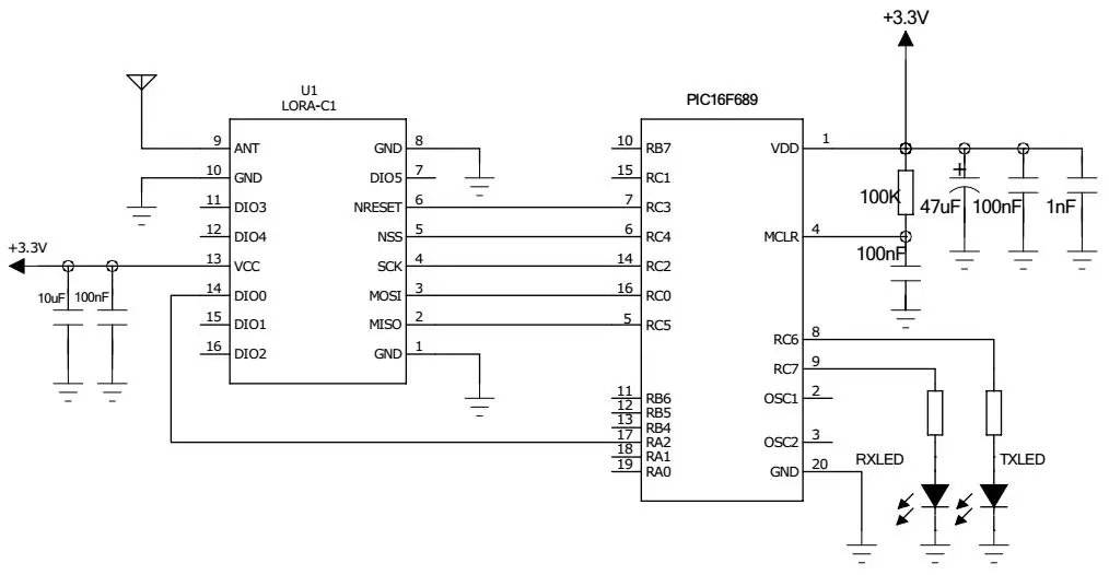 Application circuit of wireless 433/470MHz LoRa module LoRa1278-C1