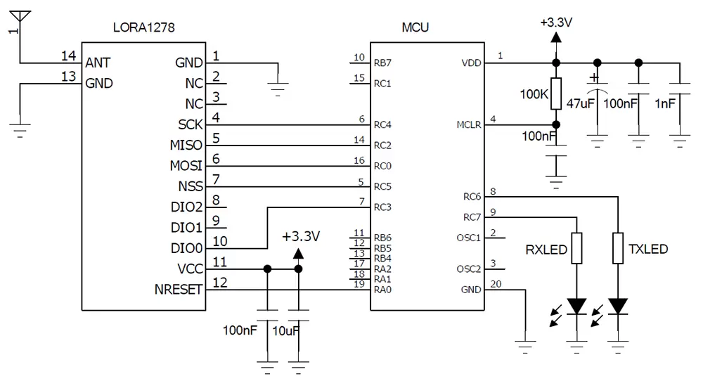 Application circuit of wireless 433/470MHz LoRa module LoRa1278