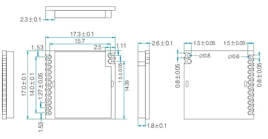Mechanical dimensions of wireless module LoRa1276 - 868.
