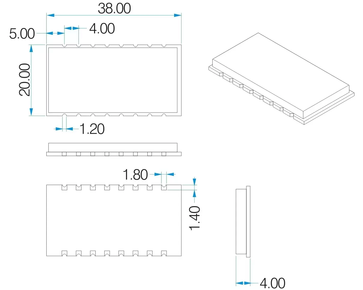 Mechanical dimensions of wireless module LoRa1268F30