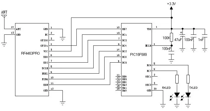 Application circuit of RF transceiver module RF4463PRO-470