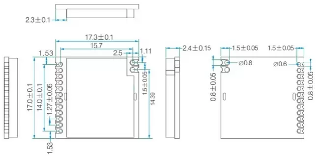 Mechanical dimensions of RF transceiver module RF4463PRO-470