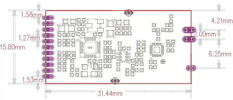 Mechanical dimensions of 2.4G Wireless Module RF2401F27
