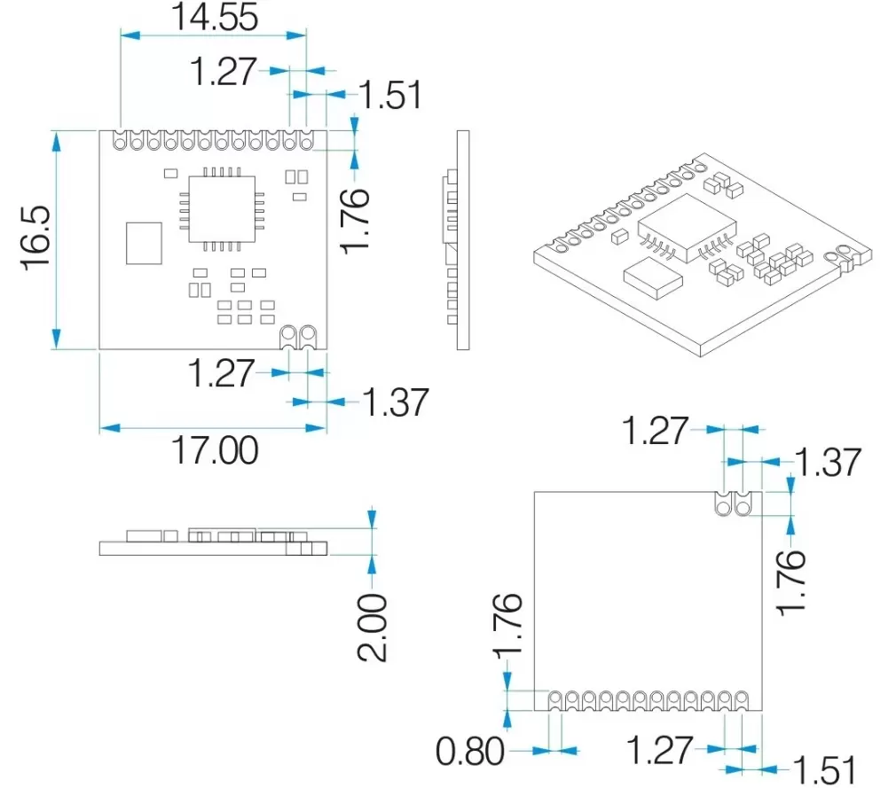 Mechanical dimensions of RF Transmitter and Receiver Module RF4431