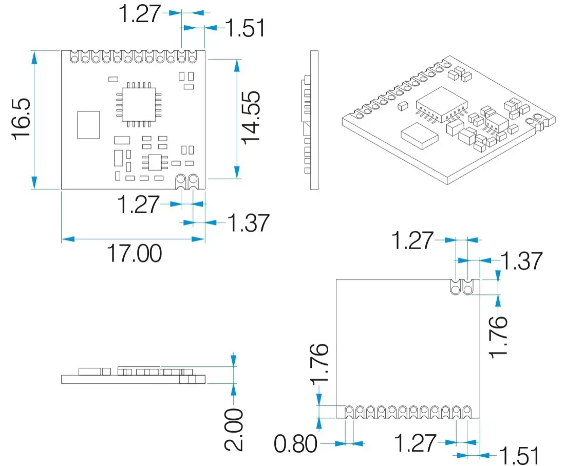 Mechanical dimensions of Advanced RF Module RF4421