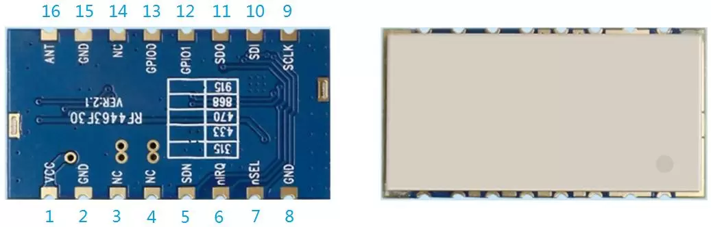 Pin definition of 1W Si4463 RF Module RF4463F30 Pin definition of 1W Si4463 RF Module RF4463F30
