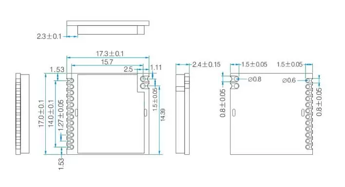 Mechanical dimensions of Si4438 433MHz 100mW Front-End RF Module RF4438PRO Mechanical dimensions of Si4438 433MHz 100mW Front-End RF Module RF4438PRO