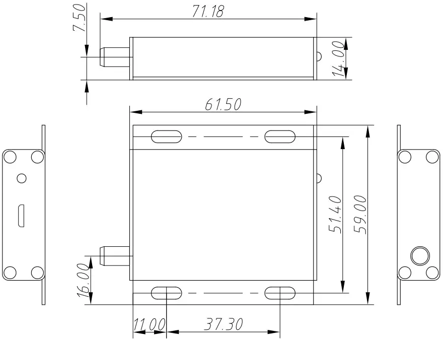 Mechanical dimensions of wireless LoRa modem module LoRa6103Pro
