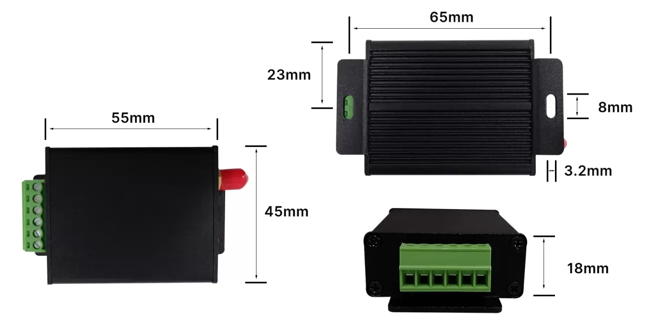 Mechanical dimensions of wireless Uart LoRa modem module LoRa6200Pro 