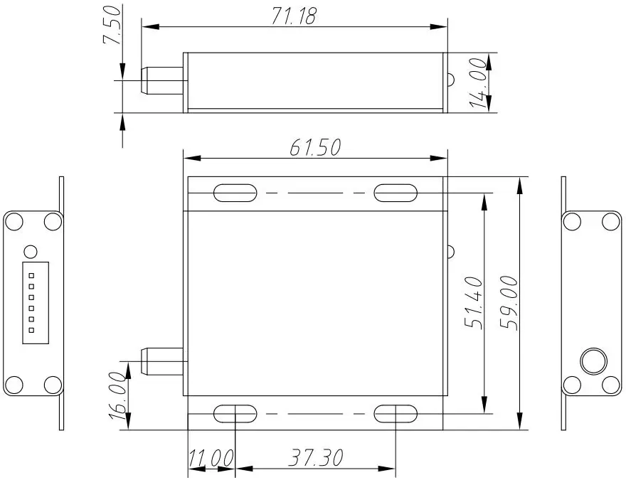 Mechanical dimensions of wireless UART LoRa module LoRaStar6102