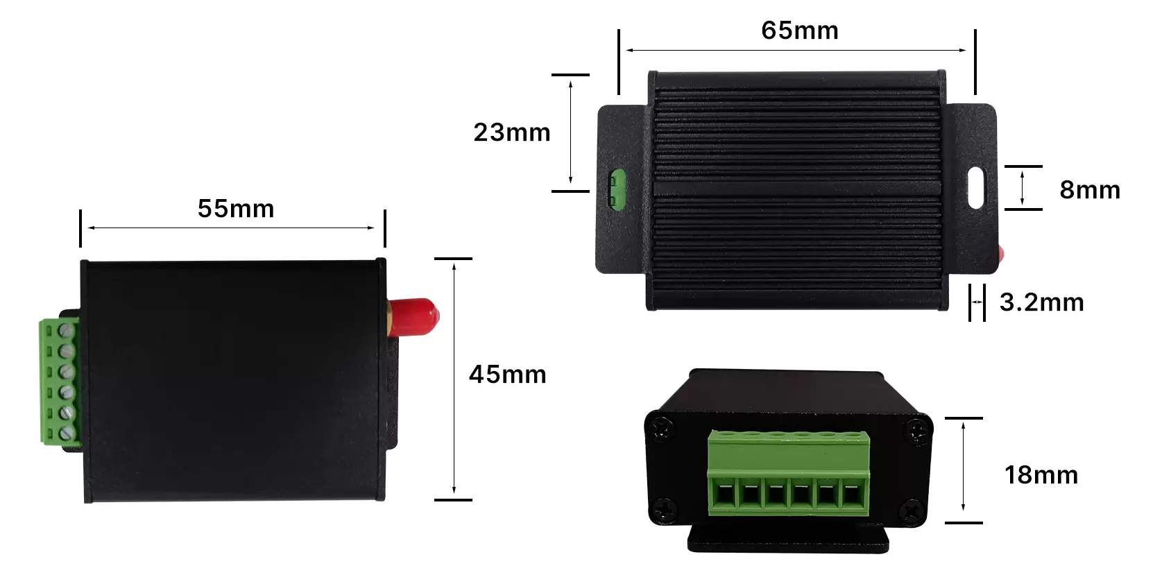 Mechanical dimensions of wireless UART LoRa module LoRaStar6200