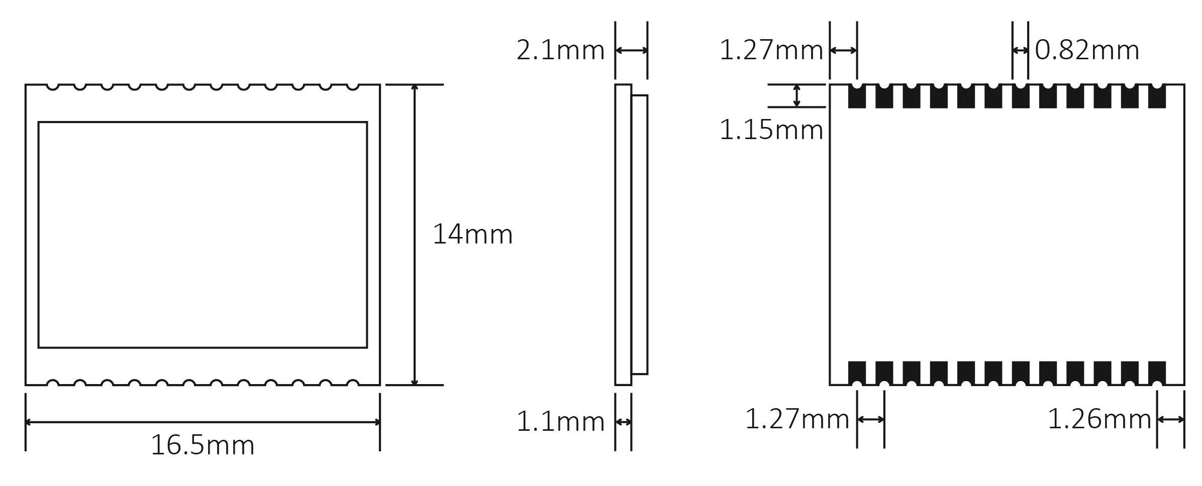 Mechanical dimensions of SOC module EFR32